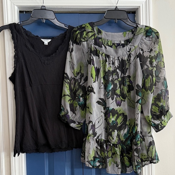 Apt. 9 Sheer Floral Boho Blouse, Calvin Klein Ribbed Lace Tank Bundle Size M - Picture 1 of 7